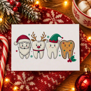Cartes Pour Fêtes Annuelles Dentiste Noël Dents Père Noël Renne Hygiéniste