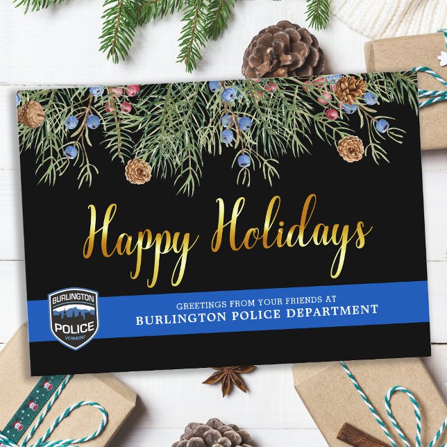 Cartes Pour Fêtes Annuelles Département de police Noël mince ligne bleue heure (Créateur téléchargé)