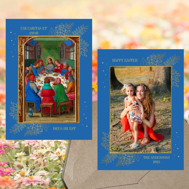 Cartes Pour Fêtes Annuelles Dernière Cène chrétienne Jésus Pâques Famille Phot (Religious Christian Catholic Last Supper Jesus Christ Maundy Thursday Easter Family Photo Card)