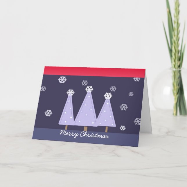 Cartes Pour Fêtes Annuelles Des arbres de Noël bleus dans une nuit de neige (Devant)