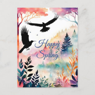 Cartes Pour Fêtes Annuelles Des corbeaux de printemps dans une forêt colorée p