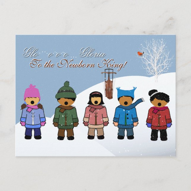 Cartes Pour Fêtes Annuelles Des enfants chantent "Gloria to the Newborn King," (Devant)