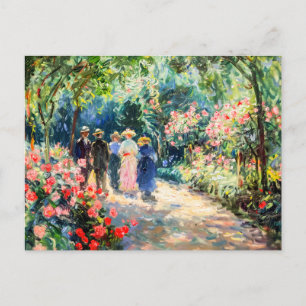 Cartes Pour Fêtes Annuelles Des gens qui marchent dans le jardin rose