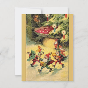 Cartes Pour Fêtes Annuelles Des Gnomes De Noël Vintage Dansent Autour Du Champ