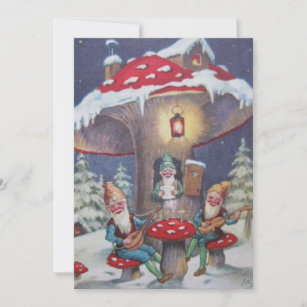 Cartes Pour Fêtes Annuelles Des Gnomes De Noël Vintage Jouant De La Musique Su