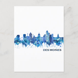 Cartes Pour Fêtes Annuelles Des Moines Iowa Skyline Blue