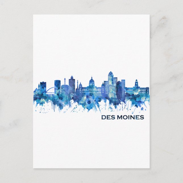 Cartes Pour Fêtes Annuelles Des Moines Iowa Skyline Blue (Devant)
