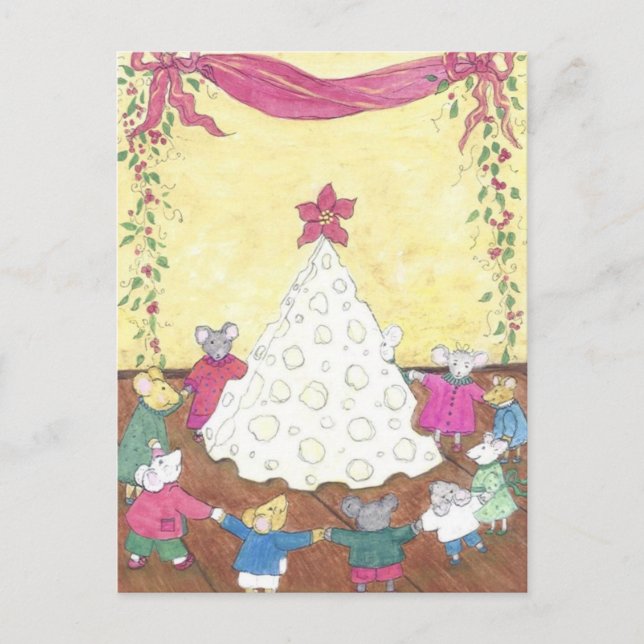 Cartes Pour Fêtes Annuelles Des souris autour d'un arbre de Noël au fromage (Devant)