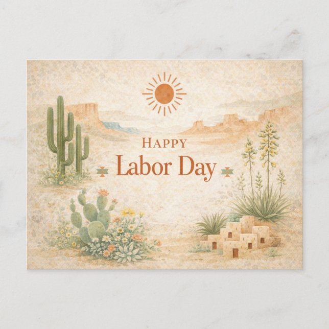 Cartes Pour Fêtes Annuelles Desert Green Orange Landscape Happy Labor Day (Devant)
