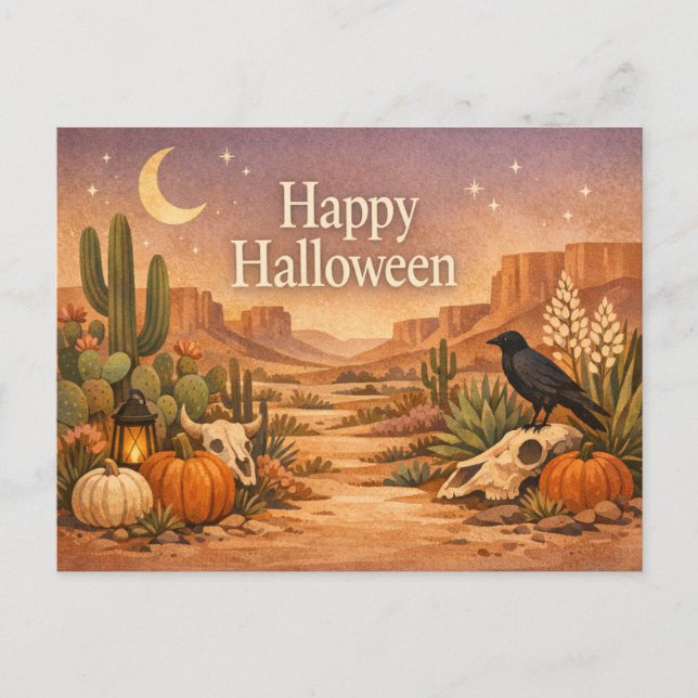 Cartes Pour Fêtes Annuelles Désert Sage Cactus Halloween (Devant)