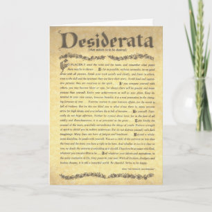 Cartes Pour Fêtes Annuelles DESIDERATA Poem=Max Ehrmann=Collection Parchment