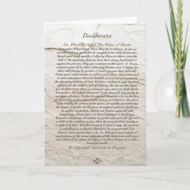 Cartes Pour Fêtes Annuelles DESIDERATA Poème sur Moonstone (Devant)
