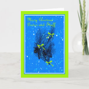 Cartes Pour Fêtes Annuelles Design bleu avec Pinecones & Branches Dr. & Person