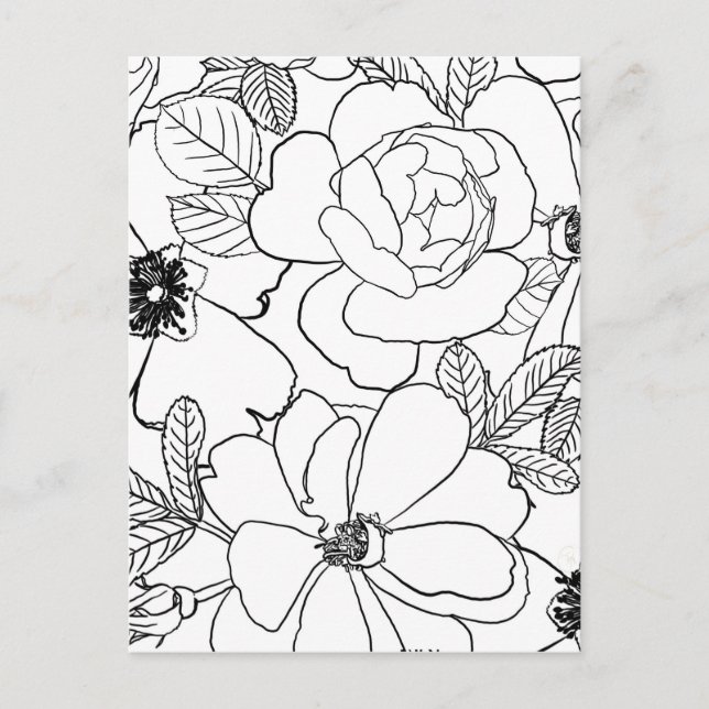 Cartes Pour Fêtes Annuelles Design de dessin élégant Rose Floral Line (Devant)