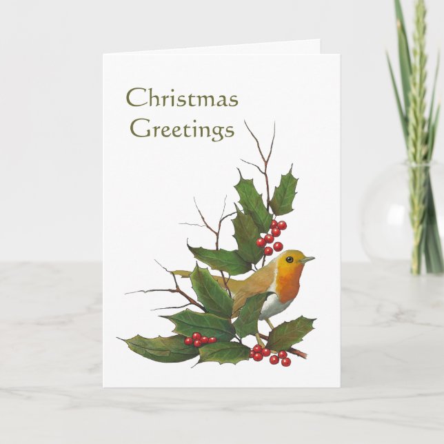 Cartes Pour Fêtes Annuelles Design de Noël : Robin anglais, Holly, Berries (Devant)