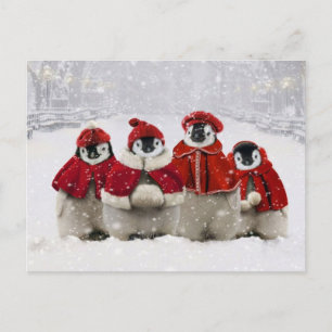 Cartes Pour Fêtes Annuelles Design de pingouins de Noël rouge et blanc