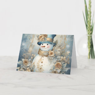 Cartes Pour Fêtes Annuelles Design élégant Blue and Gold Snowman