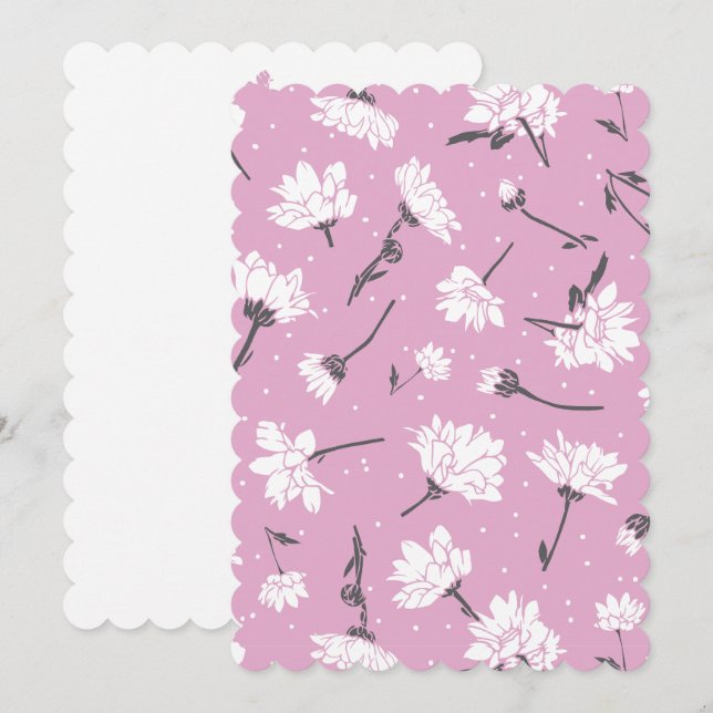 Cartes Pour Fêtes Annuelles Design Floral Rose - Art Fleur Élégant (Devant / Derrière)