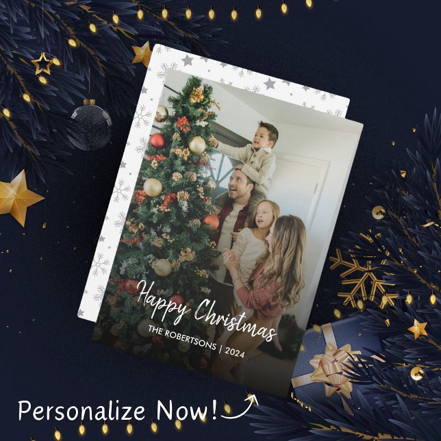 Cartes Pour Fêtes Annuelles Design moderne Script de Noël Photo de famille (Créateur téléchargé)