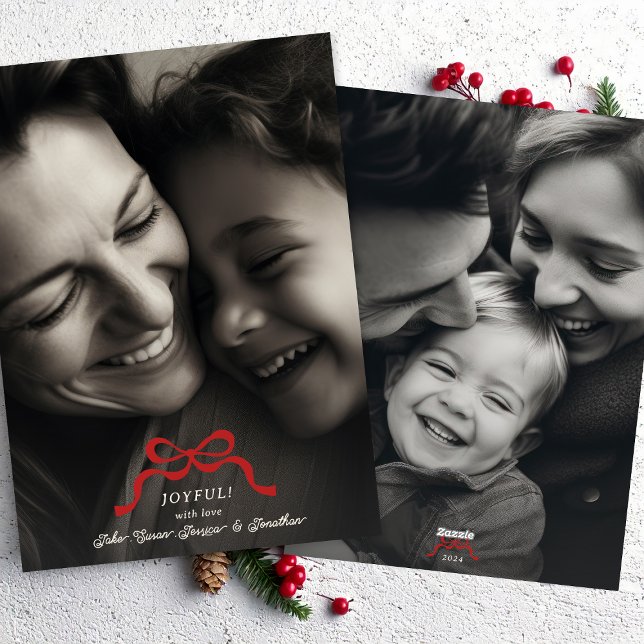 Cartes Pour Fêtes Annuelles design moderne tendance noël arc rouge 2 photo (Créateur téléchargé)