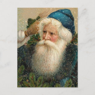 Cartes Pour Fêtes Annuelles Design vintage Blue Santa Clause et neige