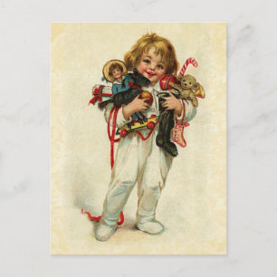Cartes Pour Fêtes Annuelles Design vintage mignon garçon avec jouets de Noël