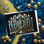 Cartes Pour Fêtes Annuelles Dessin Abstrait de Menorah Gold Blue<br><div class="desc">Des objets de vacances à thème conçus par Umua. Imprimé et expédié par Zazzle ou ses filiales.</div>