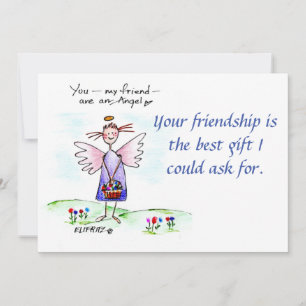 Cartes Pour Fêtes Annuelles Dessin Angel bleu violet vert "You My Friend"