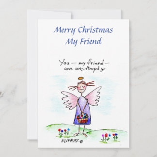 Cartes Pour Fêtes Annuelles Dessin Angel bleu violet vert "You My Friend" H
