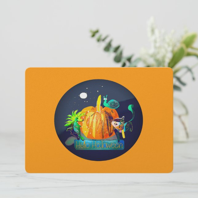 Cartes Pour Fêtes Annuelles Dessin animé de citrouille – Animaux d'Halloween e (Debout devant)