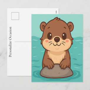 Cartes Pour Fêtes Annuelles Dessin animé de louveteau mignon scène d'eau charm