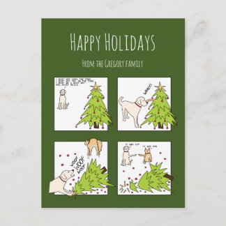 Cartes Pour Fêtes Annuelles Dessin animé de Noël vert de chat chien drôle