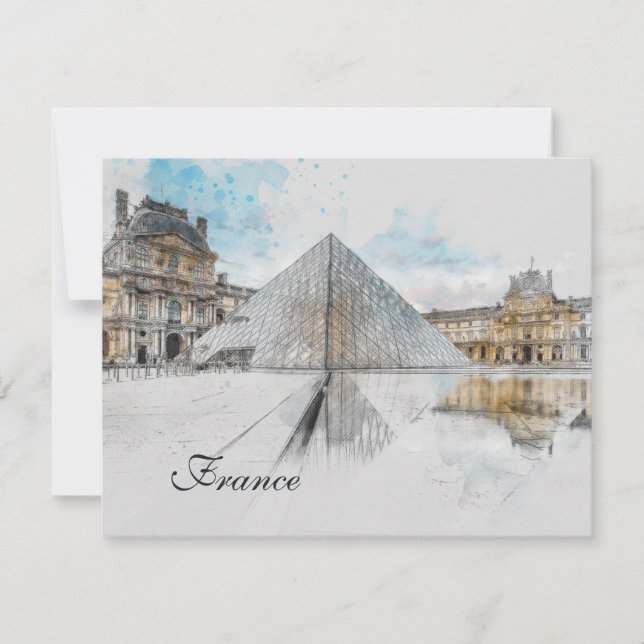 Cartes Pour Fêtes Annuelles Dessin aquarelle du Louvre Paris, France (Devant)
