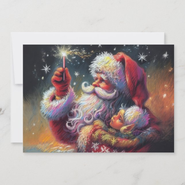 Cartes Pour Fêtes Annuelles Dessin au pastel dur Noël Santa Fête (Devant)