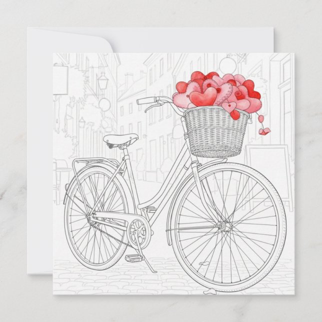 Cartes Pour Fêtes Annuelles Dessin au trait de bicyclette rouge sur rue pavée (Devant)