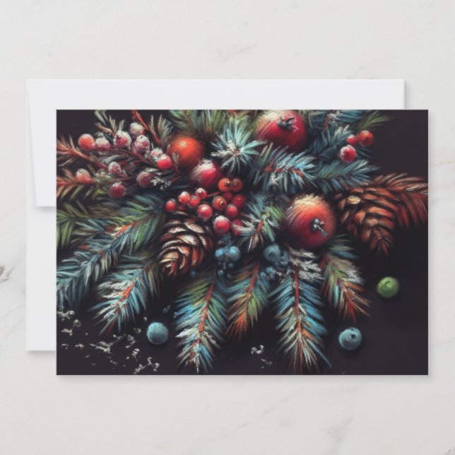 Cartes Pour Fêtes Annuelles Dessin aux pastels durs Motifs de Noël Vacances (Devant)