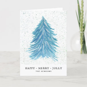 Cartes Pour Fêtes Annuelles Dessin d'aquarelle Jolly Blue Christmas Tree