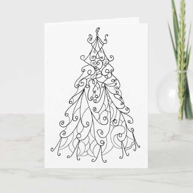 Cartes Pour Fêtes Annuelles Dessin d'arbre de Noël tourbillonnant (Devant)