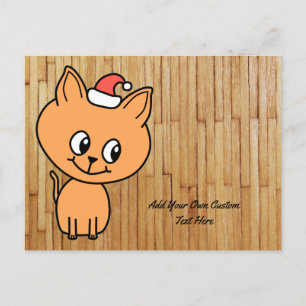Cartes Pour Fêtes Annuelles Dessin de chat au gingembre sur la photo de bois. 