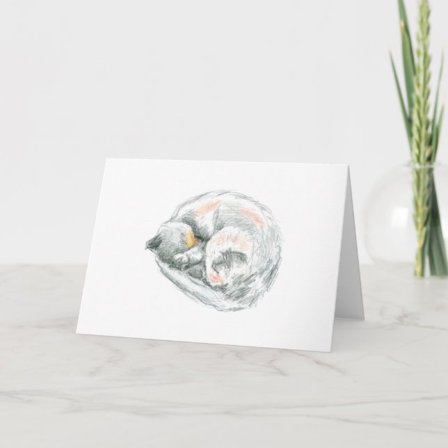 Cartes Pour Fêtes Annuelles Dessin de chat couché (Devant)