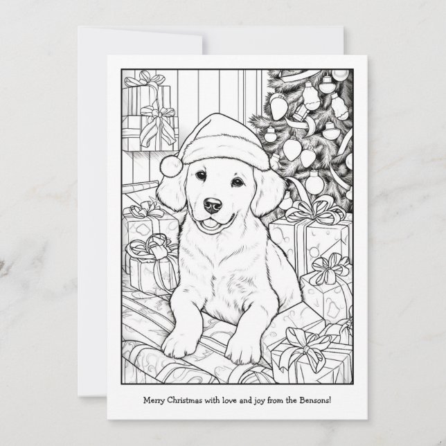 Cartes Pour Fêtes Annuelles Dessin de chien Retriever doré mignon pour Noël à  (Devant)