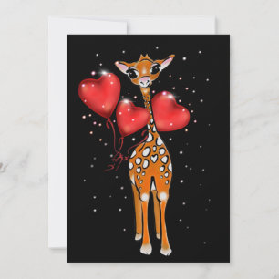 Cartes Pour Fêtes Annuelles Dessin de girafe mignon   ballons en forme de cœur