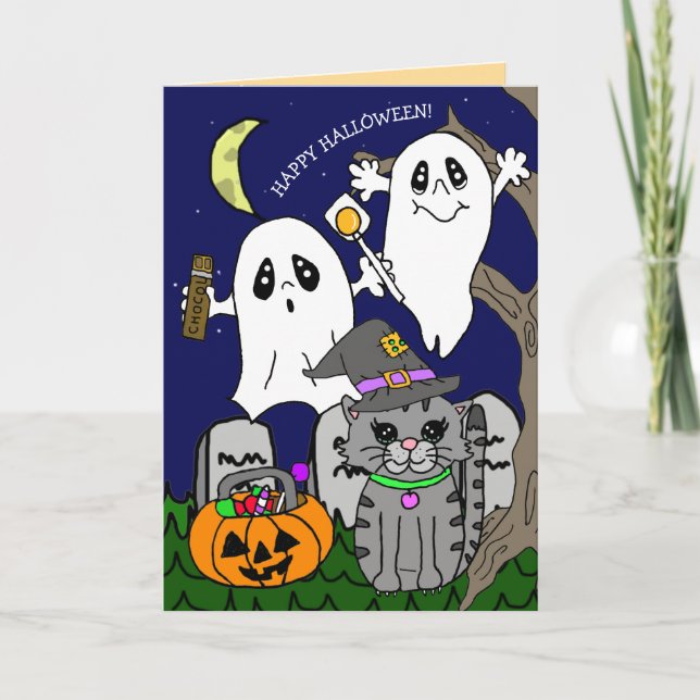 Cartes Pour Fêtes Annuelles Dessin de la main pour les voeux d'Halloween (Devant)