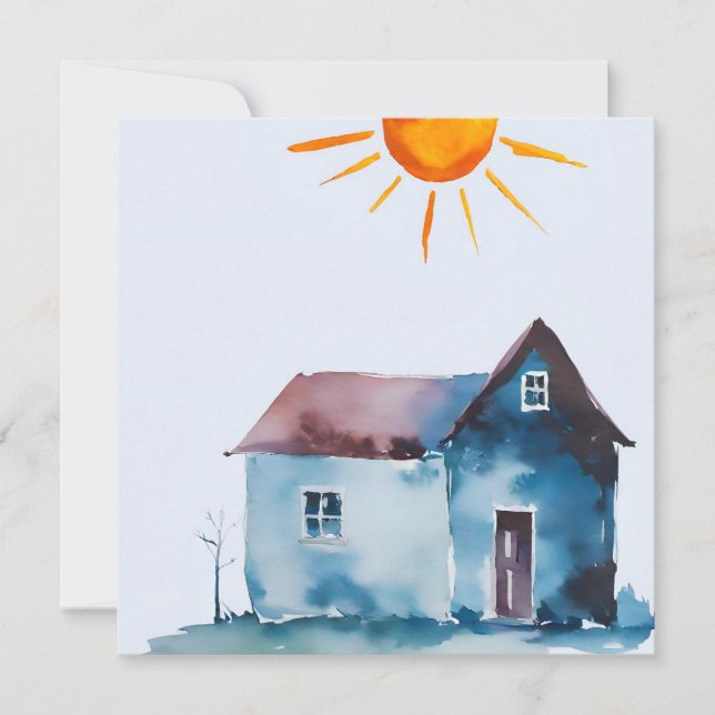 Cartes Pour Fêtes Annuelles Dessin De Peinture, Maison Et Soleil Fabriqués Par (Devant)