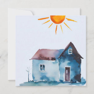 Cartes Pour Fêtes Annuelles Dessin De Peinture, Maison Et Soleil Fabriqués Par