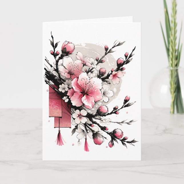 Cartes Pour Fêtes Annuelles Dessin d'encre de Hoa Dao Bonne année (Devant)