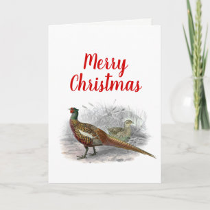 Cartes Pour Fêtes Annuelles Dessin d'oiseau de gibier Faisan vintage couleur #