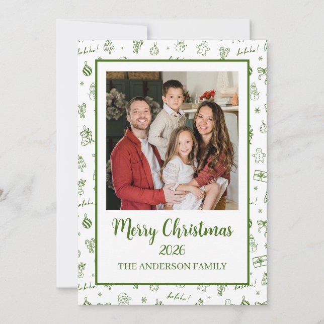 Cartes Pour Fêtes Annuelles Dessin fantaisiste à la main en vert gribouillé (Devant)