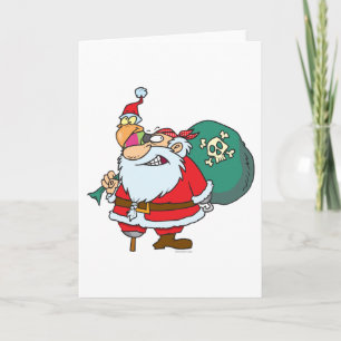 Cartes Pour Fêtes Annuelles dessin humoristique de pirate père Noël et xmas pe