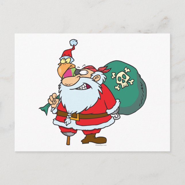Cartes Pour Fêtes Annuelles dessin humoristique de pirate père Noël et xmas pe (Devant)